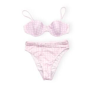 ONIA Pink Gingham Bikini Set Size Large L NWT Pastel Swimwear Two Piece New